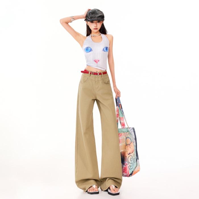 Women s American Retro Khaki Wide-Leg Jeans - 2026 Spring/Summer Collection XL