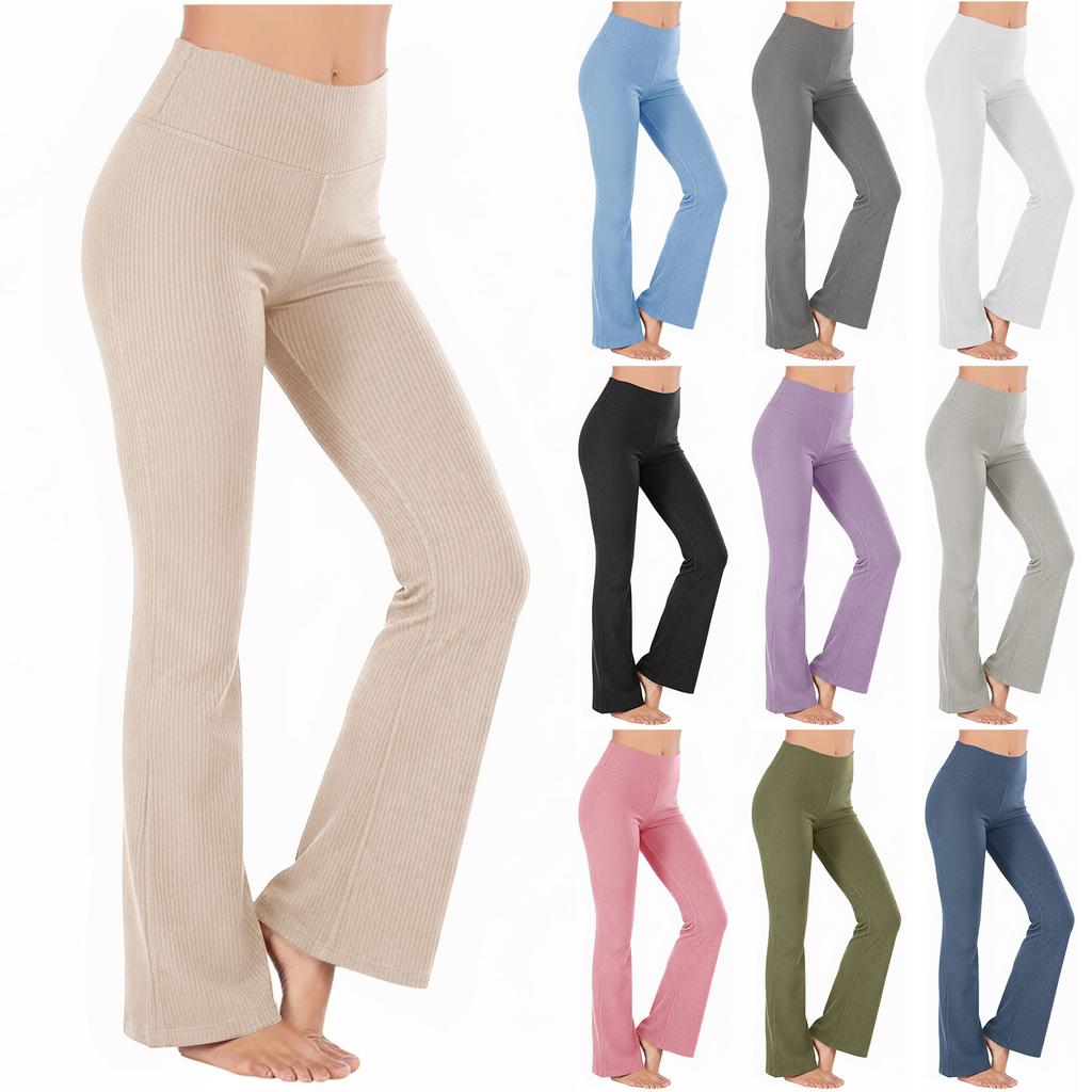 High Waist Ribbed Flared Leggings for Women Slim Fit Stretchy Bootcut Pants with Tummy Control and Butt Lifting Design for Yoga Fitness