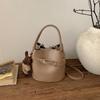 Litchi-pattern Handbag - Soft Leather Bucket Bag - Versatile Commuter Crossbody Bag