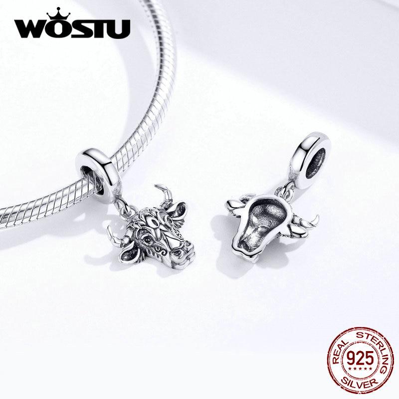 WOSTU 100% 925 Sterling Silver Tauren Cow Animal Charms Fit Original Bracelet Pendant For Women