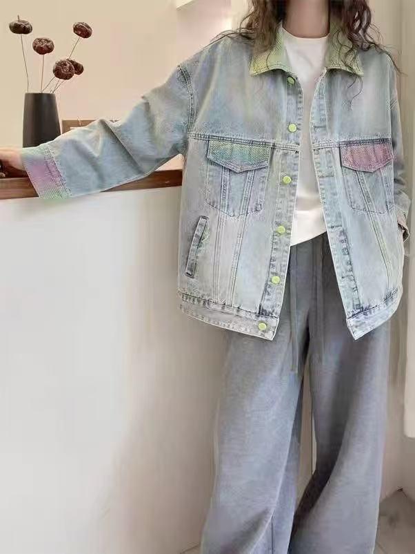 2025 European Fashion Oversized Denim Jacket - Spring/Autumn Women's Colorful and Age-Reducing