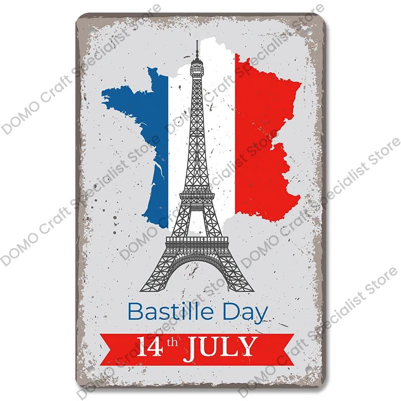 Vintage Paris City of Love Bastille Day Metal Tin Sign  French Wall Decor for Cafe Living Room Home  Retro Poster Plaque for Uni