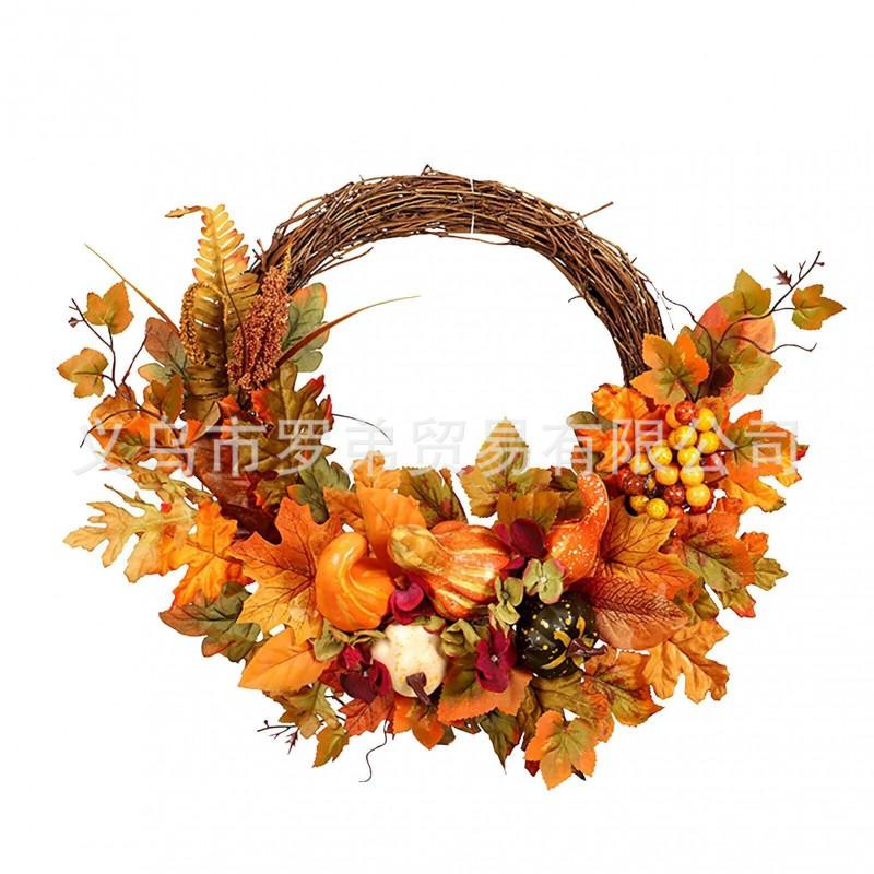 Harvest Wreath With Pumpkins Berries Vine Circle Halloween Thanksgiving Door Decor