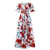 Women Fashion Plus Size Short Sleeve Lace Up Mid Length A Line Dress