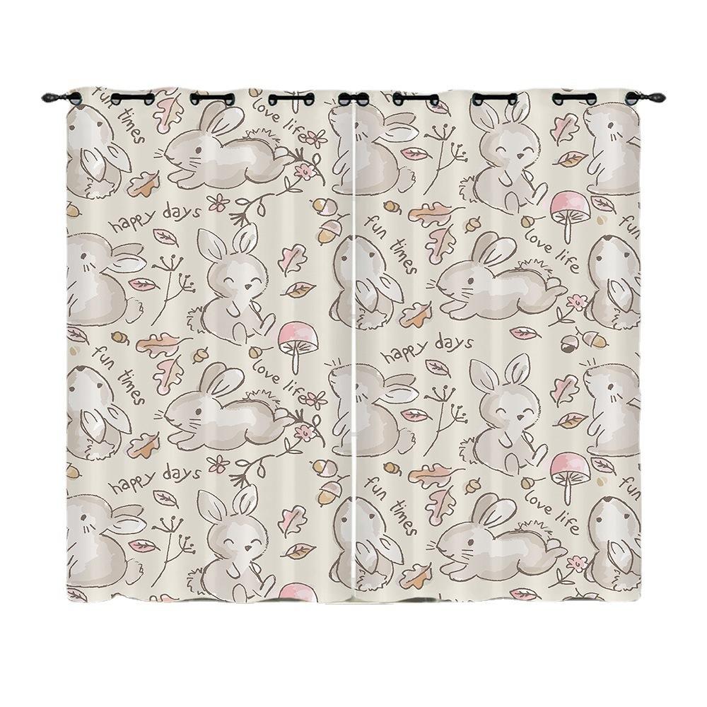 Curtain Animal Rabbit Illustration Curtain Digital Printing Blackout Curtain No Punching