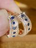 Trendy Crystal Blue Zircon Round Hoop Earrings For Women Vintage Gold Color Wedding