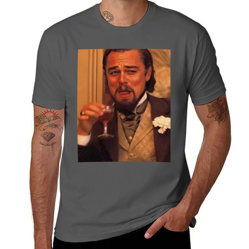 Zabawny T-shirt Di Caprio męski t-shirt czarny bawełniany t-shirt gładki dla mężczyzny pakiet zabawne t-shirty męski T-Shirt