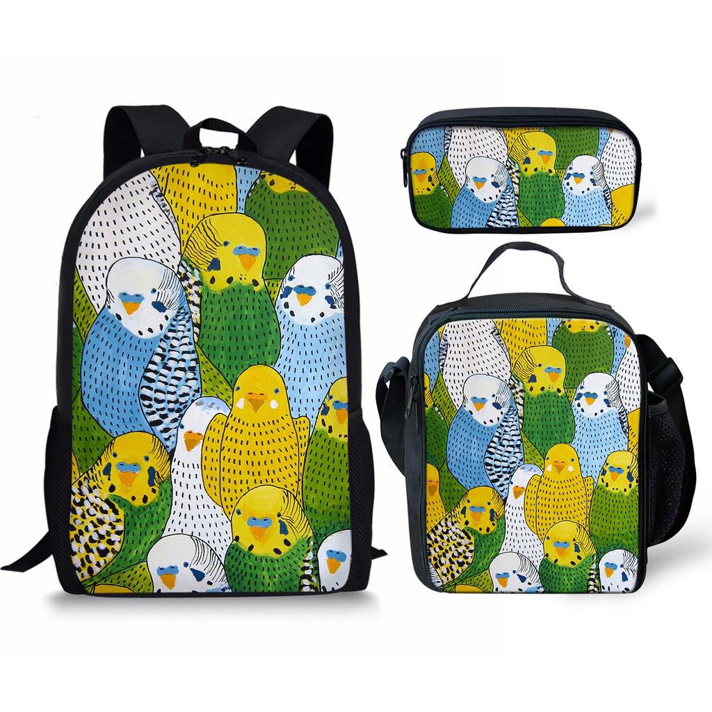 Classic Novelty Parrot Bird Pattern 3D Print 3pcs/Set School Bags Laptop Daypack Backpack Inclined Shoulder Bag Pencil Case