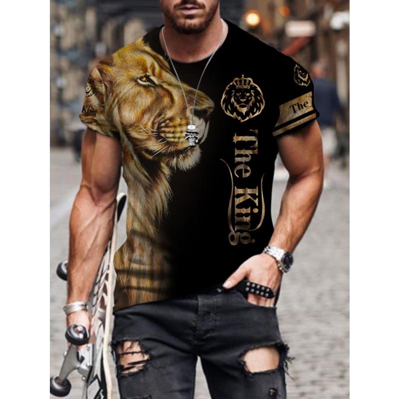 Summer T-shirt Men Animal Lion 3d Print Fashion Short Sleeve Top Micro Elastic Sport Fitness T Shirt For Men