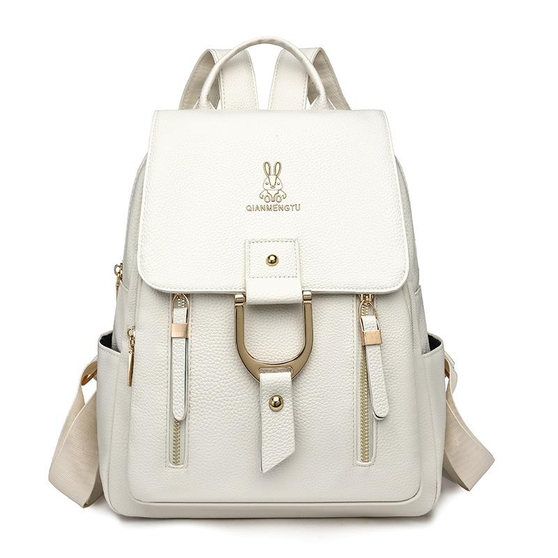 Women's Soft Leather Backpack Solid Color Travel Backpack