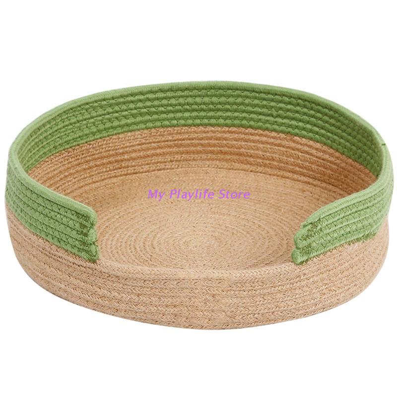 

Bed Pet Bed Warm Basket Soft Indoor Cotton Rope Woven Bed for cats Kittens Puppies Durable for Small Animals Round Bed