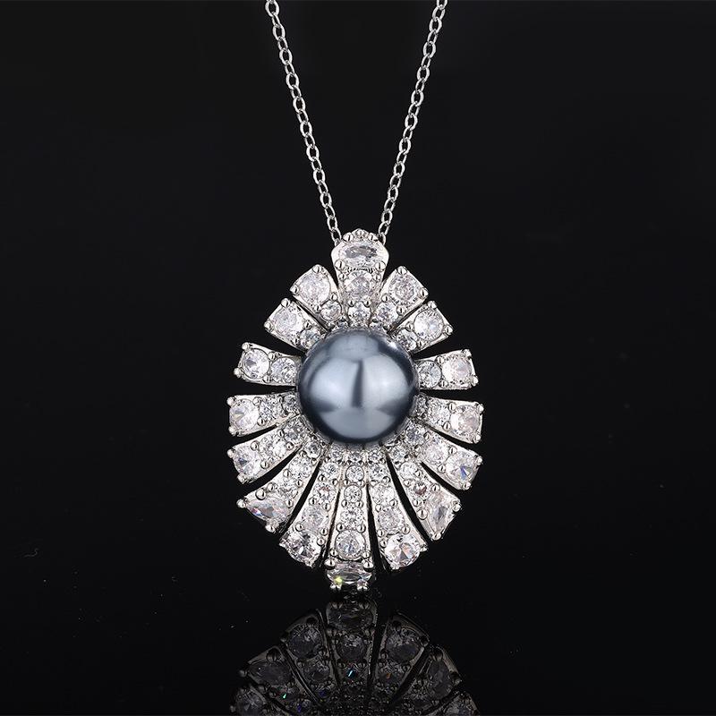 Jewelry Copper Bottom Plated Gray Pearl Simple Brooch Set 14-12Mm