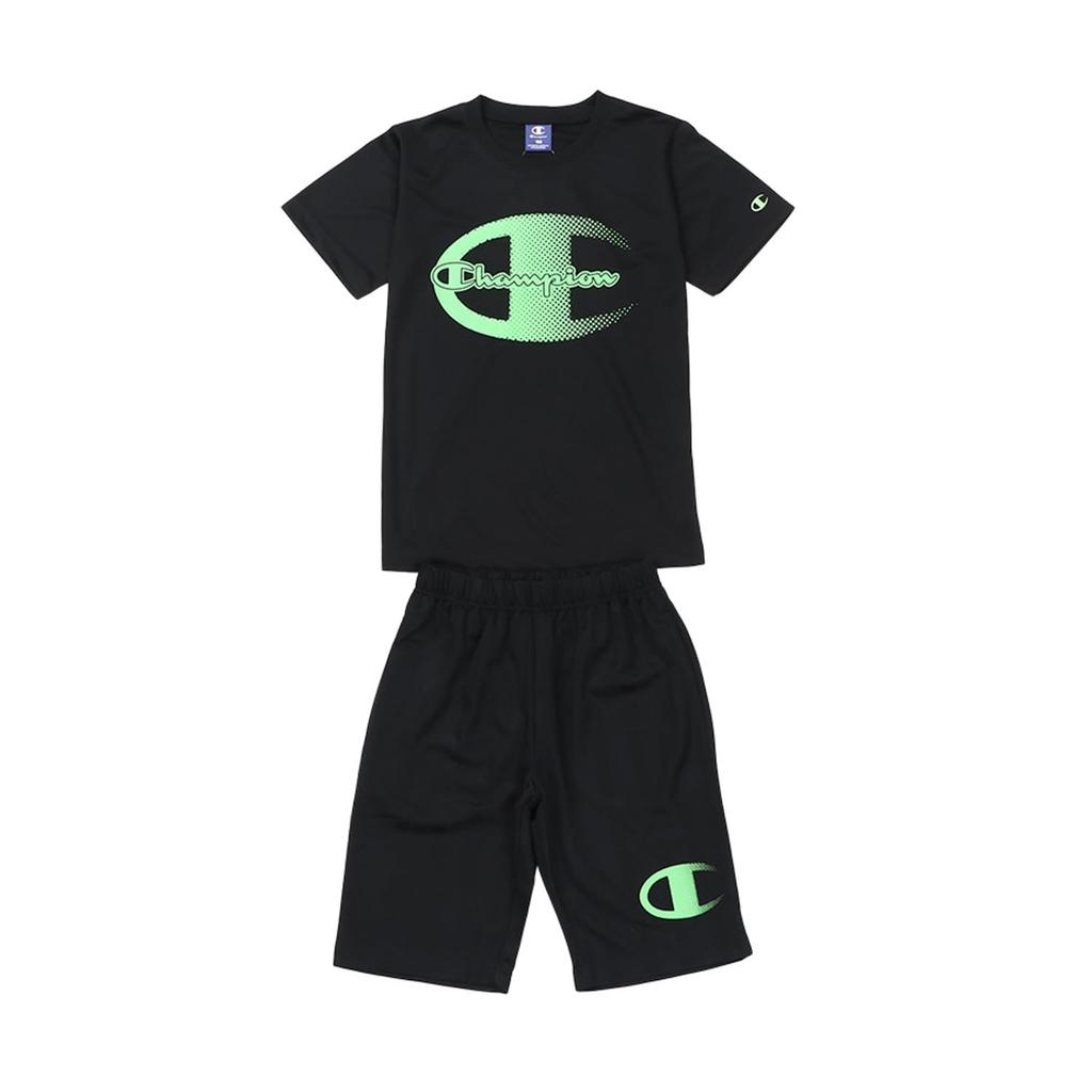 Champion Short Sleeve Crew Neck Quick Graphic Logo Shorts Basic Size 130 Kids' T-Shirt, Drying, Print, T-Shirt & Set, Sports, CK-ZSW02, Black,