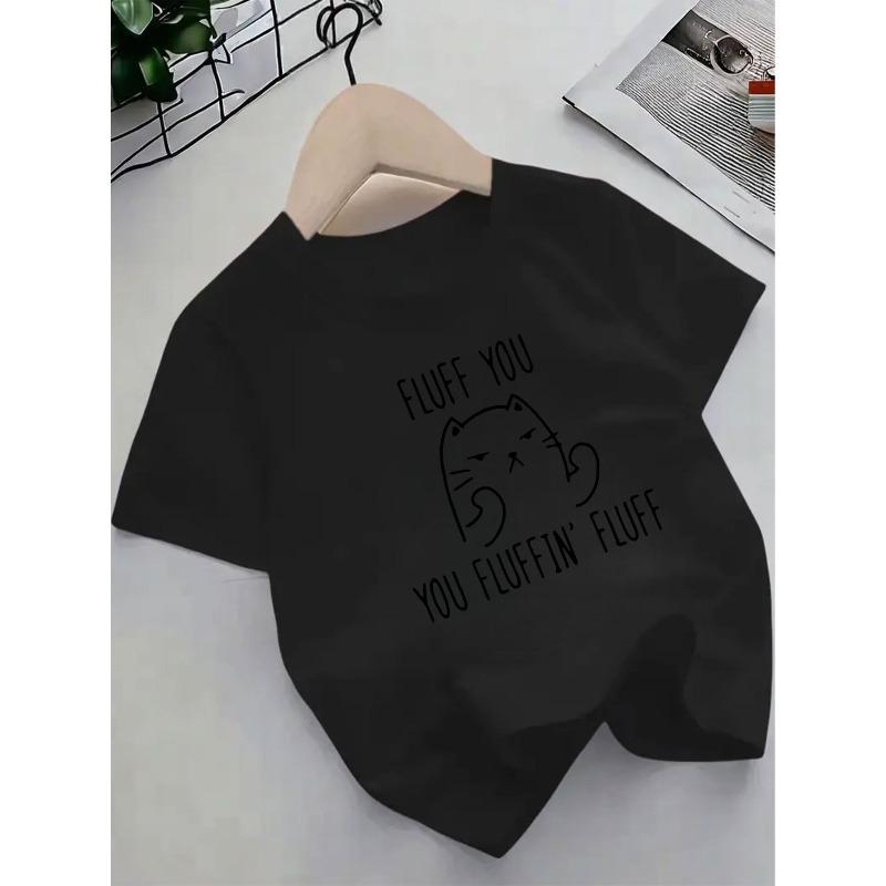 European sizes ' Cute Kitten Print Short Sleeve T-Shirt - Summer Cat & Paw Print Top with Round Neck, Soft -like Casual Blouse-like Style,