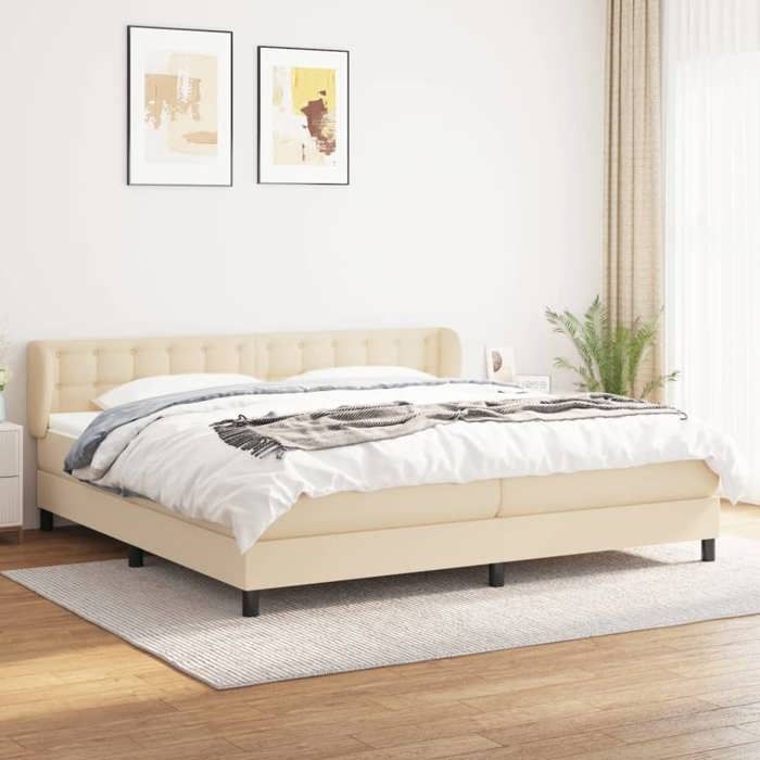 3126594 vidaXL Divan Bed with Mattress Cream 200x200 Cm Fabric