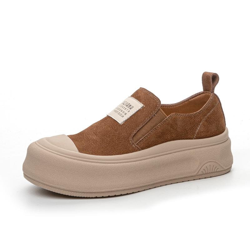 

The first layer of cowhide autumn new leather thick-soled retro one-pedal versatile board shoes women 35 коричневый