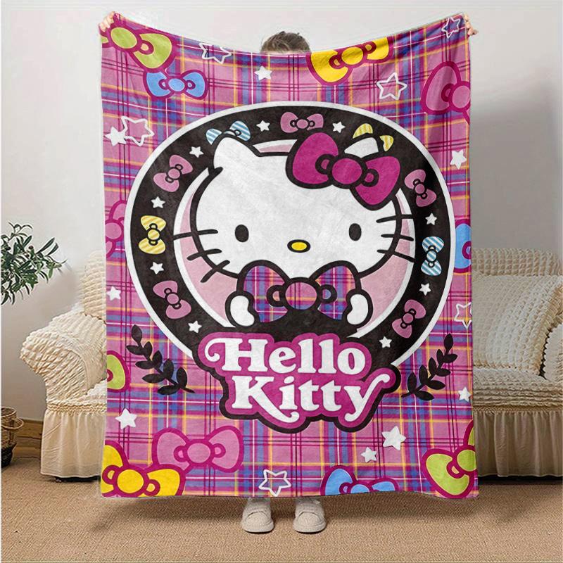 

1pc Plaid Hello Kitty Patterns Blanket, Soft Throw for Home Decor, Gift Idea for Family and Friend, Living Room, Travel, Camping, Car Blankets, Beach, 130x150cm