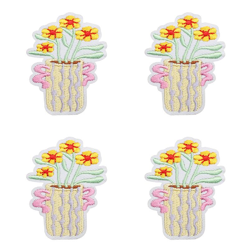 10pcs Lots Colorful Cartoon Embroidery Patches Rain Boot Pot Plant Iron On Patches For Clothing Morning Glory Patch On Clothes