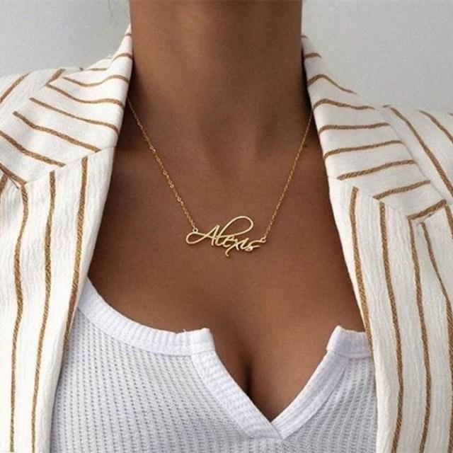 Noelia Customized Name Necklaces Stainless Men Steel Letter Gold Color Choker Necklaces Pendant Personalized Nameplate Present Gift Idea WomenTrendy