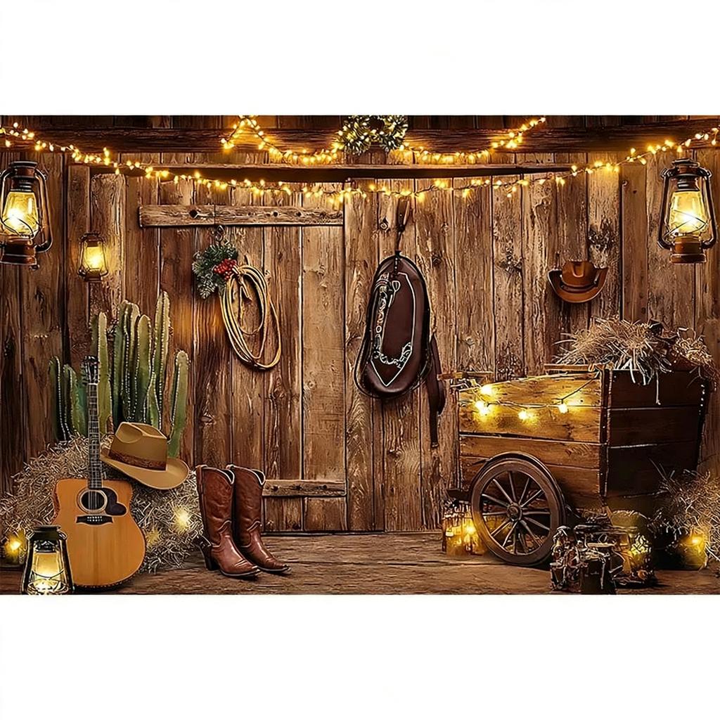 Tela de Fondo para Granero de Caballos del Oeste de Texas – Decoración Rústica para Fiestas y Fondo para Fotos-Tapiz