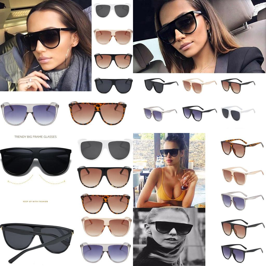 Vintage Oversized Women Sunglasses With Flat Top Large Shield And Uv400 Defense