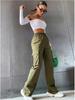 2024 Elastic Waist Women's Cargo Pants - Solid Color, Spring/Summer Fashion, Flap Pockets, In Stock