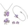 [Phoenix] Four Leaf Clover Necklace & Bracelet & Earrings & Brooch Total 4 Piece Jewelry Fashion ...