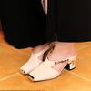 Retro Metal Iron Head Summer New Square Head Half Slippers Outer Wear Medium Heel Soft Leather Casual Lazy Bag Head Drag