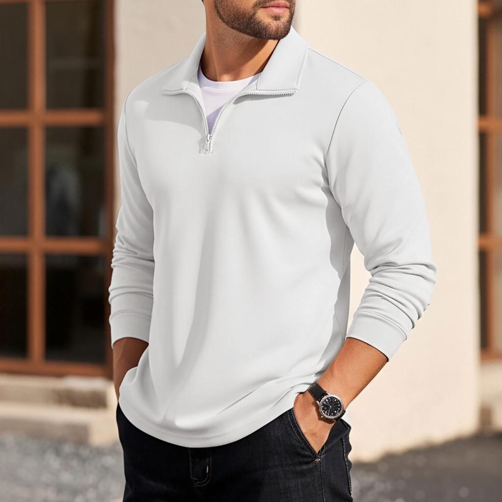 Men's Quarter-Zip Stand Collar Sweatshirt Loose Pullover Top for Daily Wear
