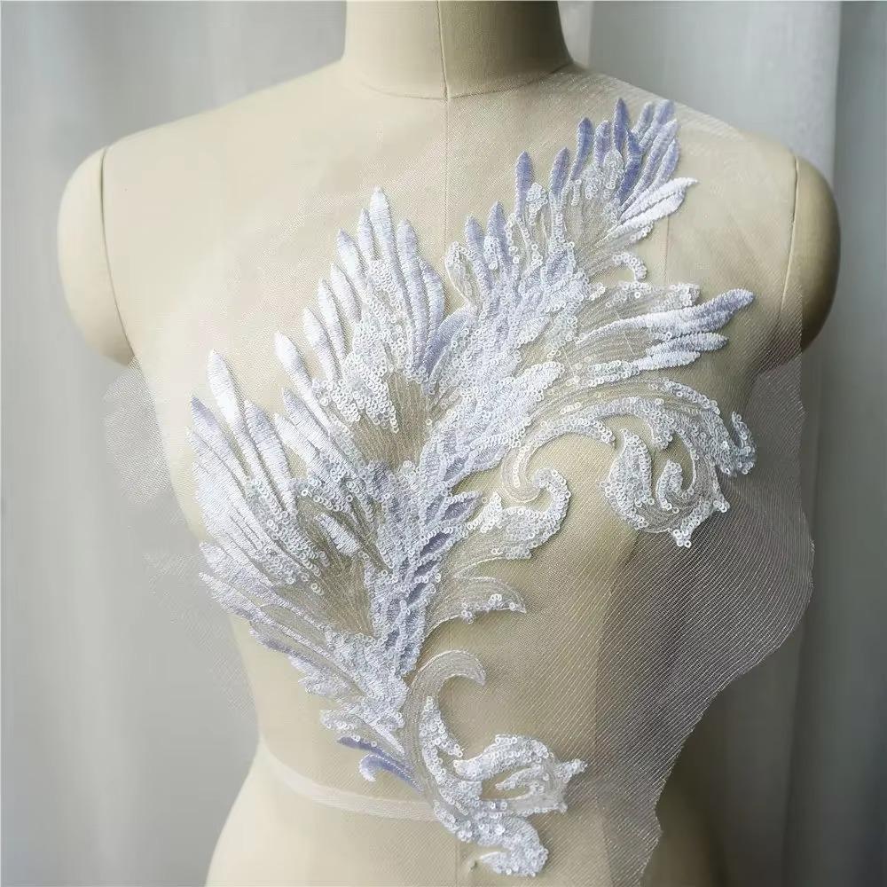 Patch Sequin Embroidery Sequin Appliques Phoenix Tail DIY Sew On Patch Embroidery Patch Wedding Gown DIY Decoration