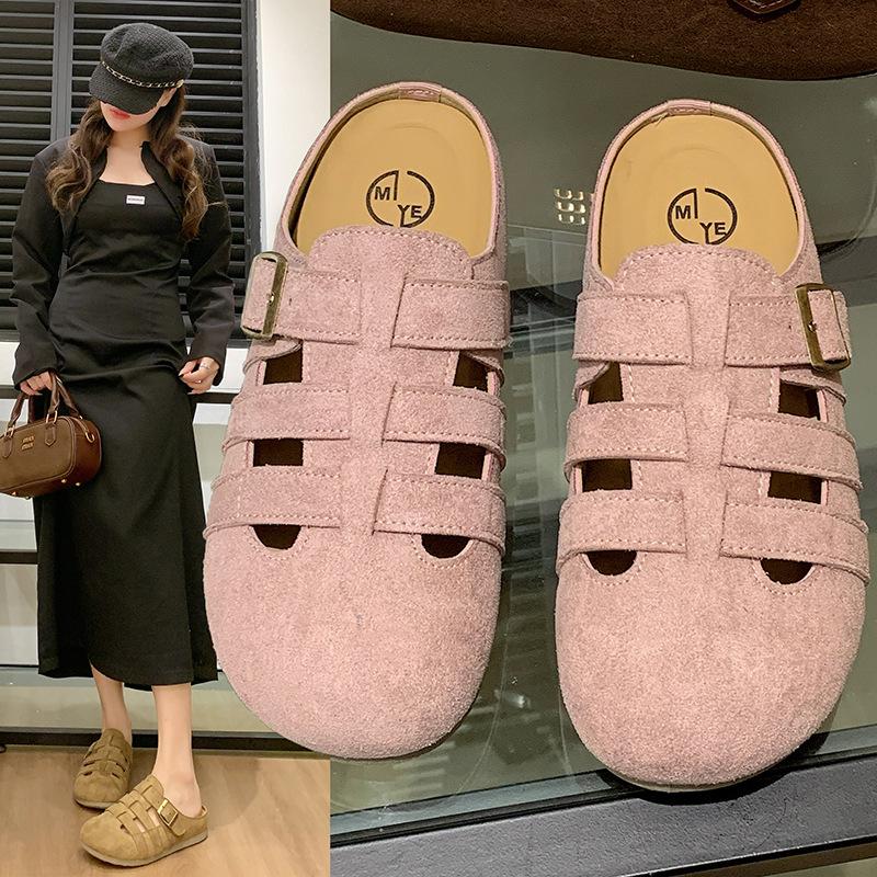 Boken Baotou Slippers Women's 2025 New Spring and Summer Hollow Breathable Retro Fashion Versatile Lazy Muller Sandals