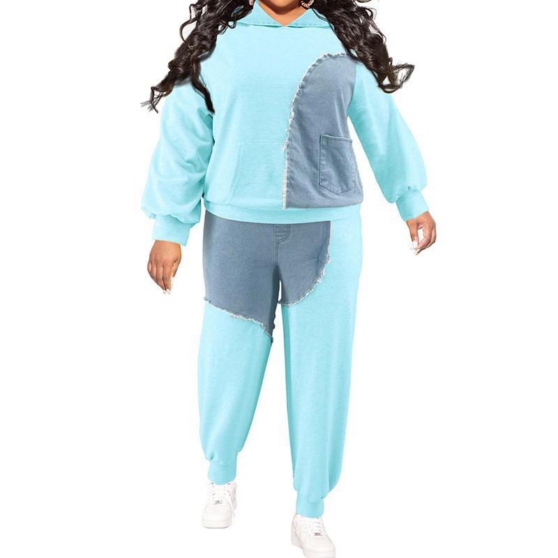 Plus Size Women Winter Denim Set Oversized Long Sleeve Top Wide Leg Pants Streetwear Casual Outfit Brick Red Orange Light Gray Blue 1XL-5XL