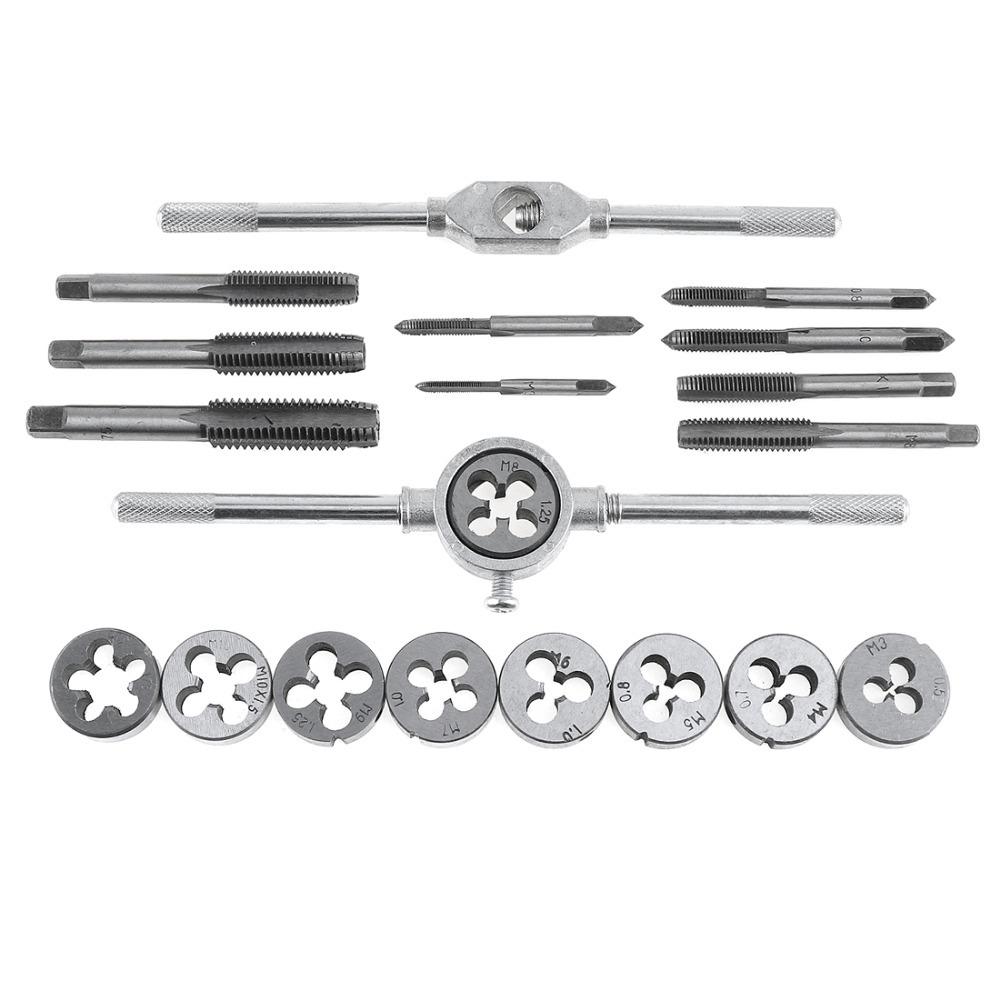 20PCS/SET M3-M12 Metric Tap And Die Set Thread Tap And Dies Adjustable Tap Wrench Threading Tools Screw Tap Hand Tools