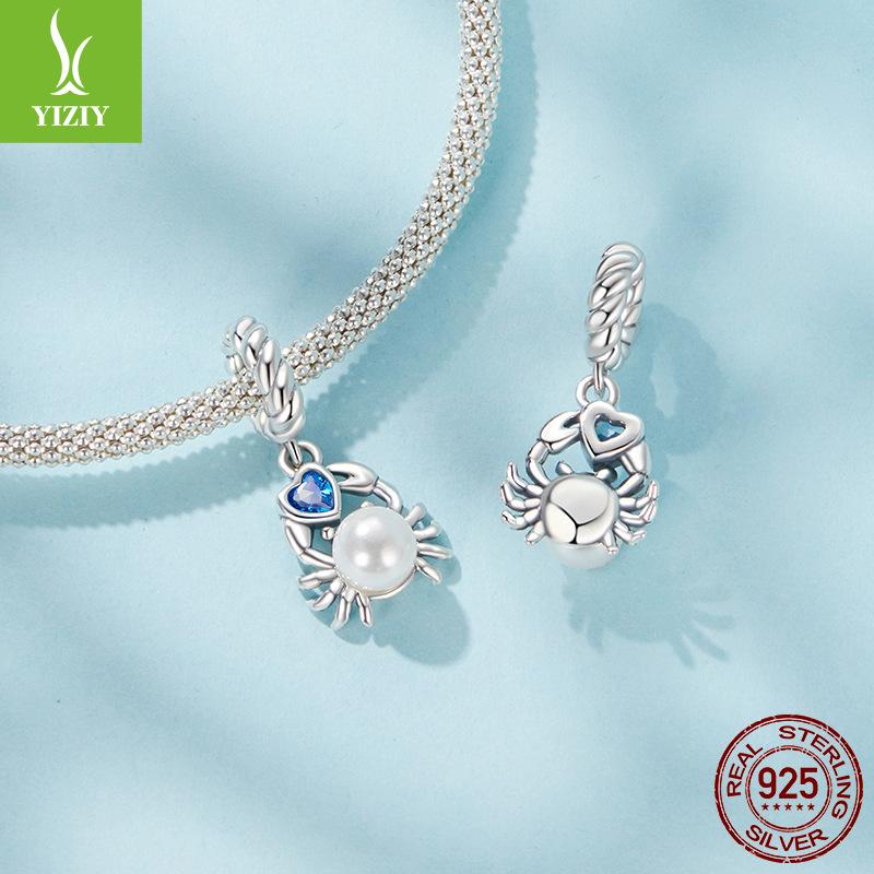 Crab Pearl Pendant S925 Silver Beaded Source Factory Versatile Simple Diy Beaded Bracelet Accessories