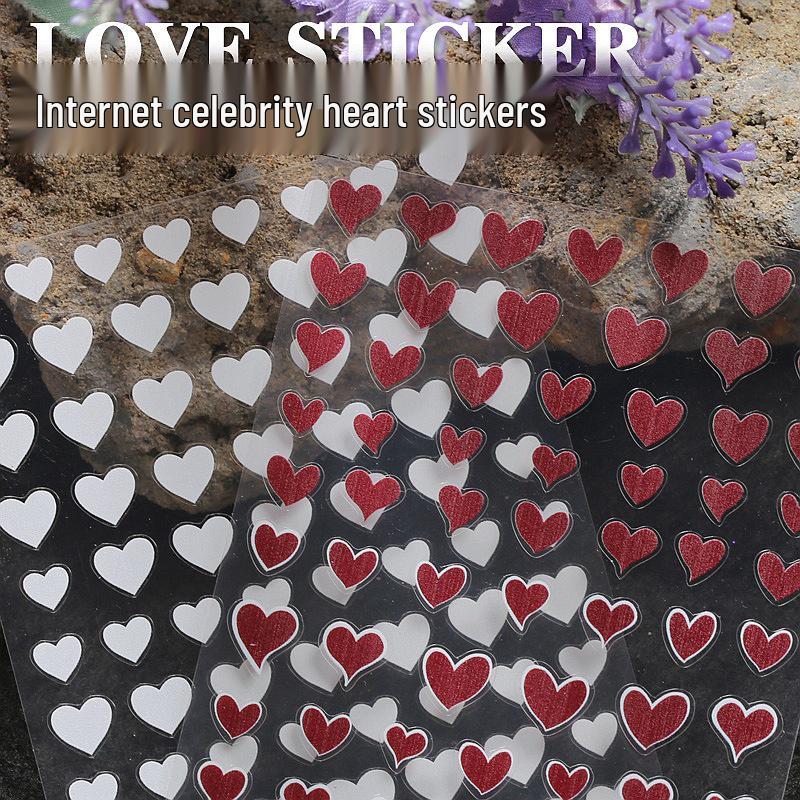 Little Red Book Heart Nail Stickers: Cute Red & Black Heart-Shaped, Wearable, Thin & Transparent Japanese Nail Decals