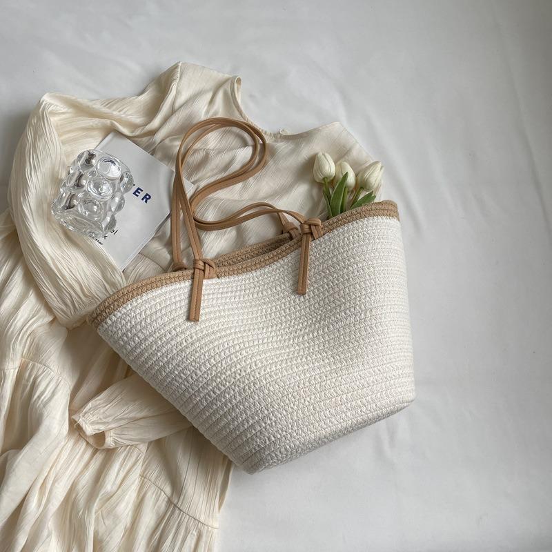 

Плетеные сумки Женская мода Летняя мода Супер популярная праздничная сумка-тоут Большая вместительная сумка через плечо грязно-белый