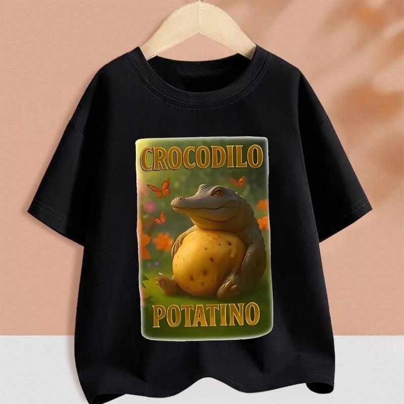2026 Kids Clothes Funny Italian Brainrot T Shirt Cartoon Graphics Casual Vintage Boys Girls Short Sleeve Top Childrens Clothing