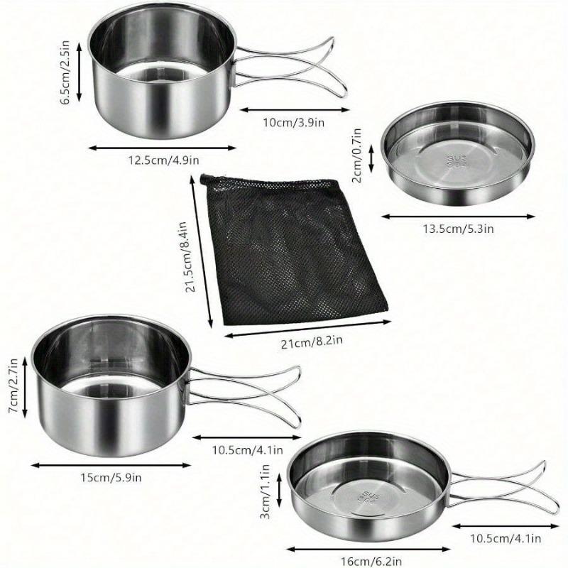 18/8 Stainless Steel Camping Cook Pot Set of 4 Pcs, Camping Messware Kit