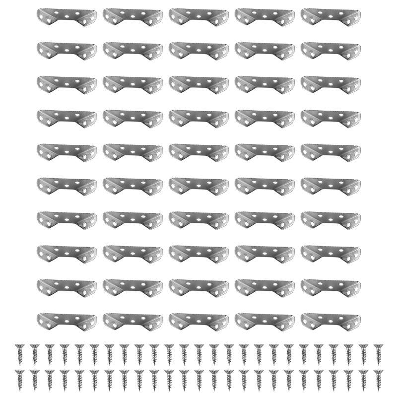 

ABUL-50PCS Stainless Steel Angle Corner Brackets Furniture Corner Connector Brace Joint For Fastener Bedframe Cabinet Drawer срібний