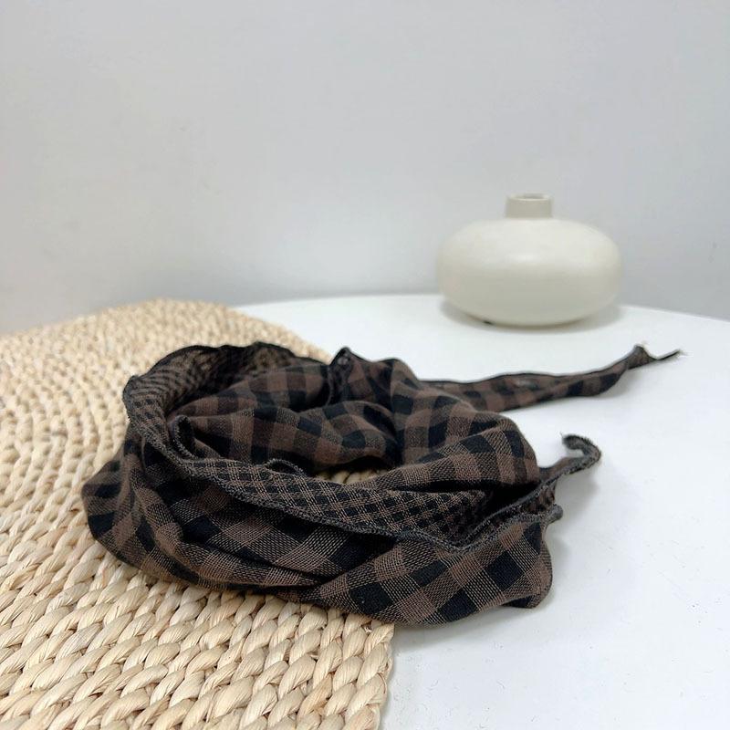 Japanese retro double-sided brown checkered cotton scarf versatile autumn and winter shawl women's triangle scarves