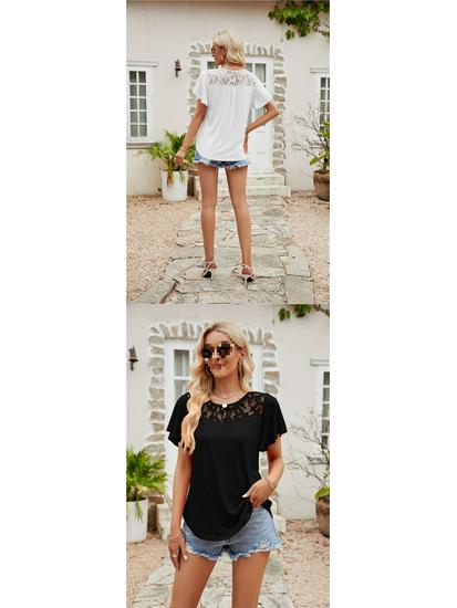 European and American Women's Solid Color Mesh Ruffle Short Sleeve T-shirt