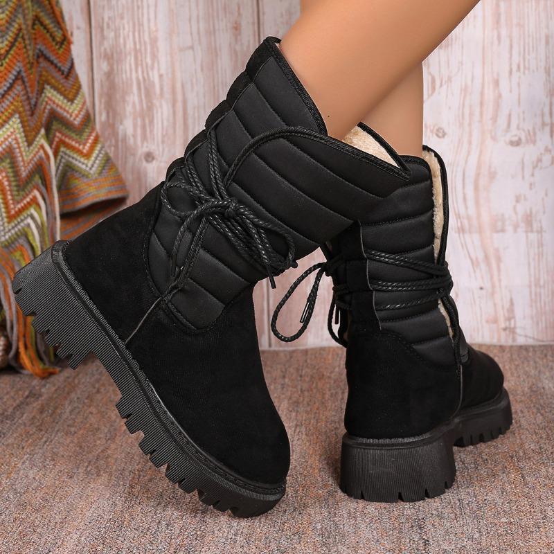European American foreign trade large size thick-soled medium tube snow boots women's cross-border winter velvet warm straps thickened cotton boots