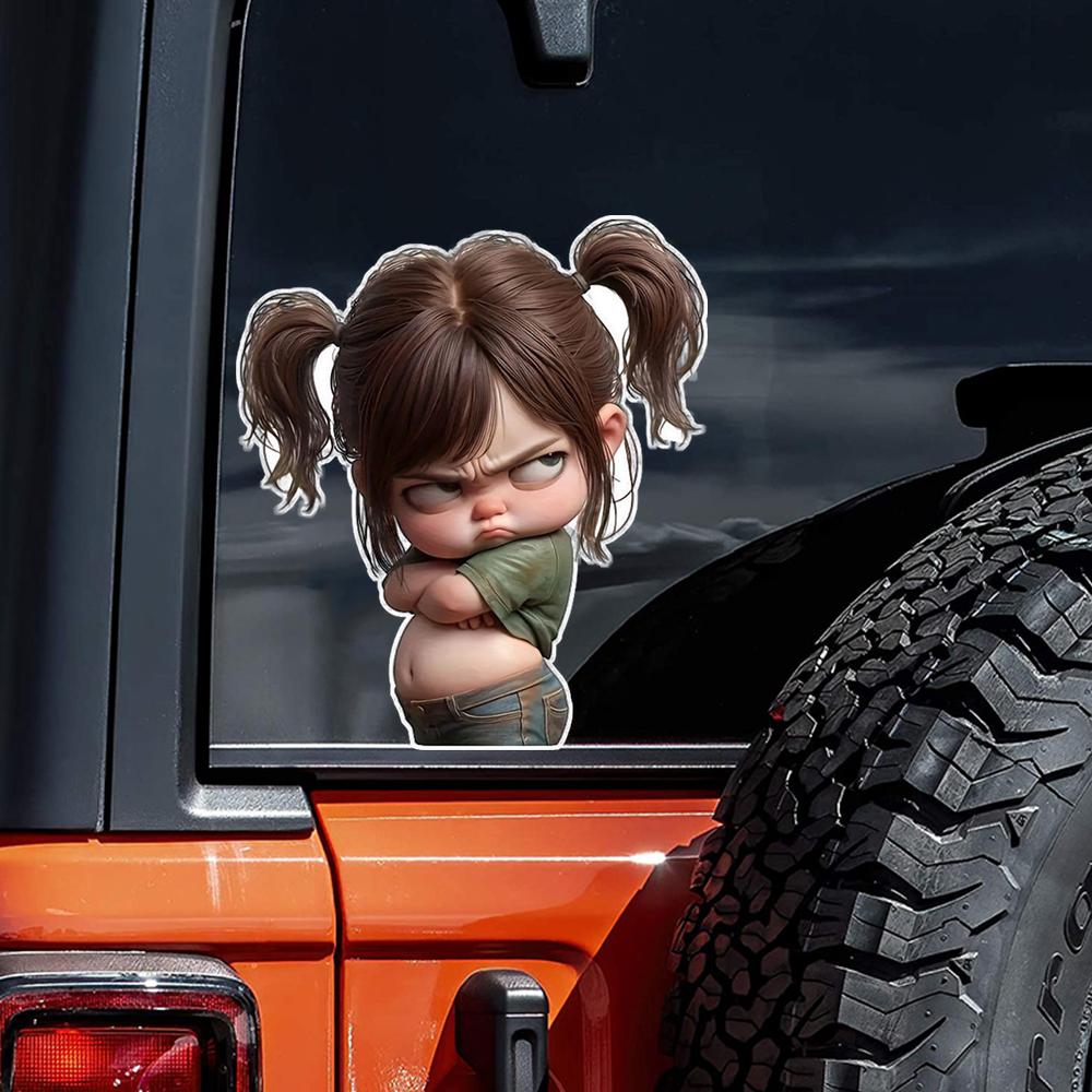 Angry Girl Cartoon Vinyl Decal - Self-Adhesive PVC Sticker for Laptop, Car, Truck, Motorcycle, Wall, Window And More JM31