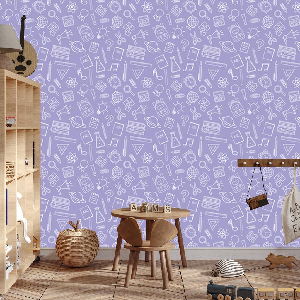 Wallpaper School Supplies Blue and White for Living Room and Bedroom 50x1000