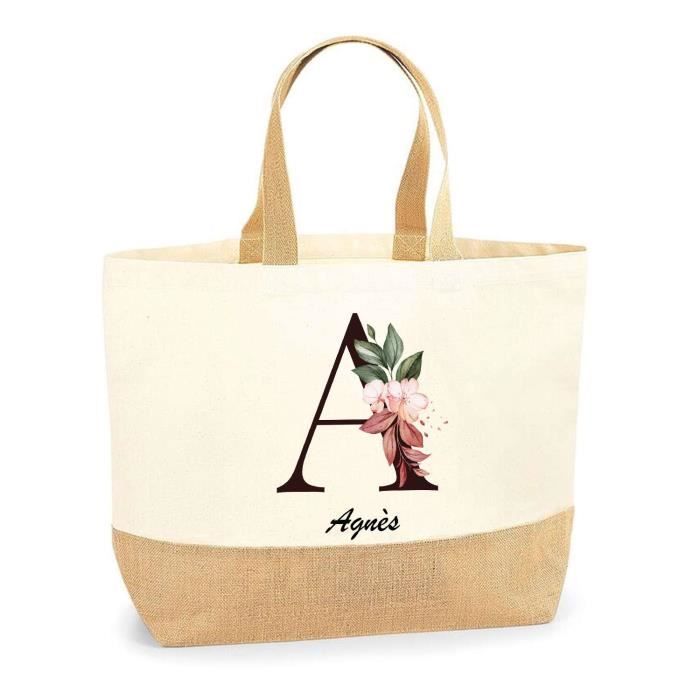 Tote bag jute - PLANETEE - Agnès Lettre Fleur - Multicolore - Jute naturel - Fabriqué en France