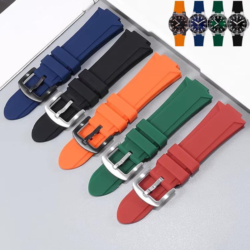 Wypukły interfejs 24*11mm 24*12mm silikonowy pasek do ORIS AQUIS Bransoleta nurkowanie męski gumowy zegarek Pasek Wodoodporne Paski do zegarków