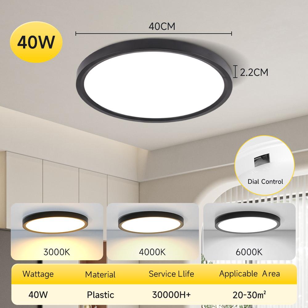 Ultraflache LED-Deckenleuchte 3 Farben Deckenlampe Zifferblattsteuerung 220V Wohnzimmer Schlafzimmer Küche Aufputz-Panel Deckenleuchten