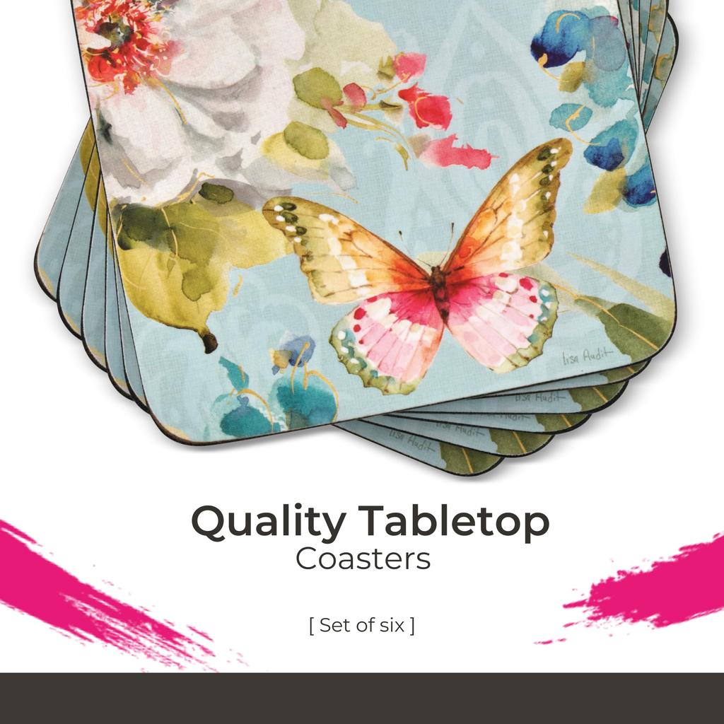 Pimpernel Colorful Breeze Collection Coasters Set of 6 Cork Backboard Heat and Stain Resistant Drink Coasters for Tabletop Protection Measures X