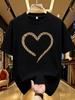 Yj00043leopard Print Heart Plus Size Unisexs Round Neck Short Sleeve Tshirt With Elastic Half Sleeves And Trendy Prints