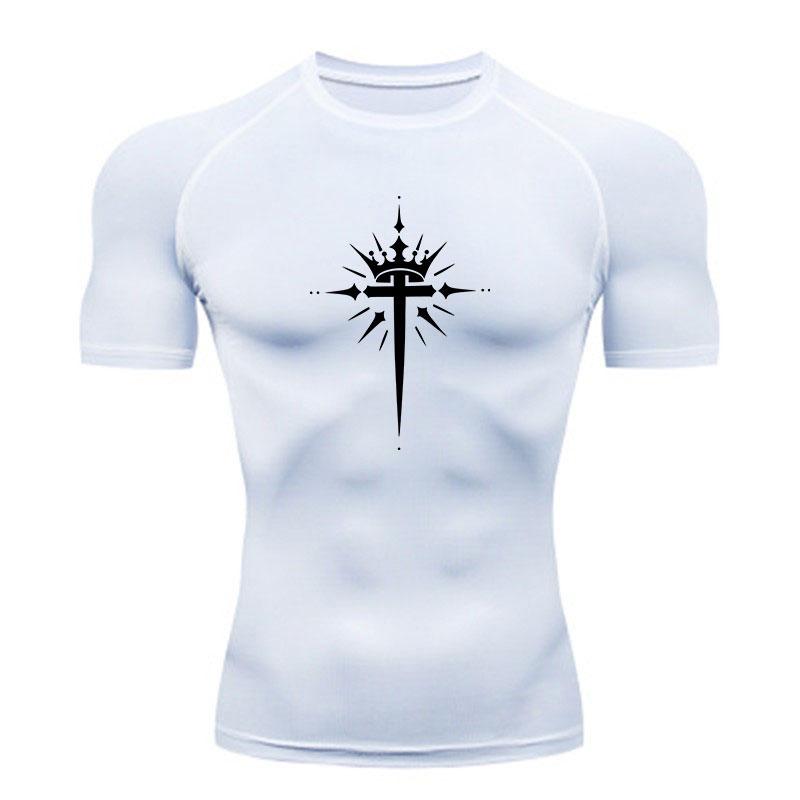 Men's Compression Fitness Workout T-Shirt, Stylish Cross Cro